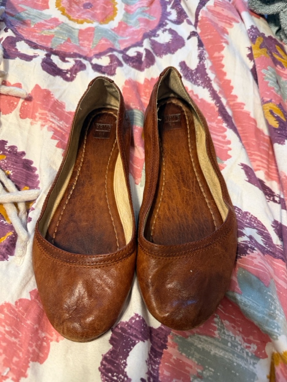FRYE Carson Cognac Leather Ballet Flats - Women's Size 9